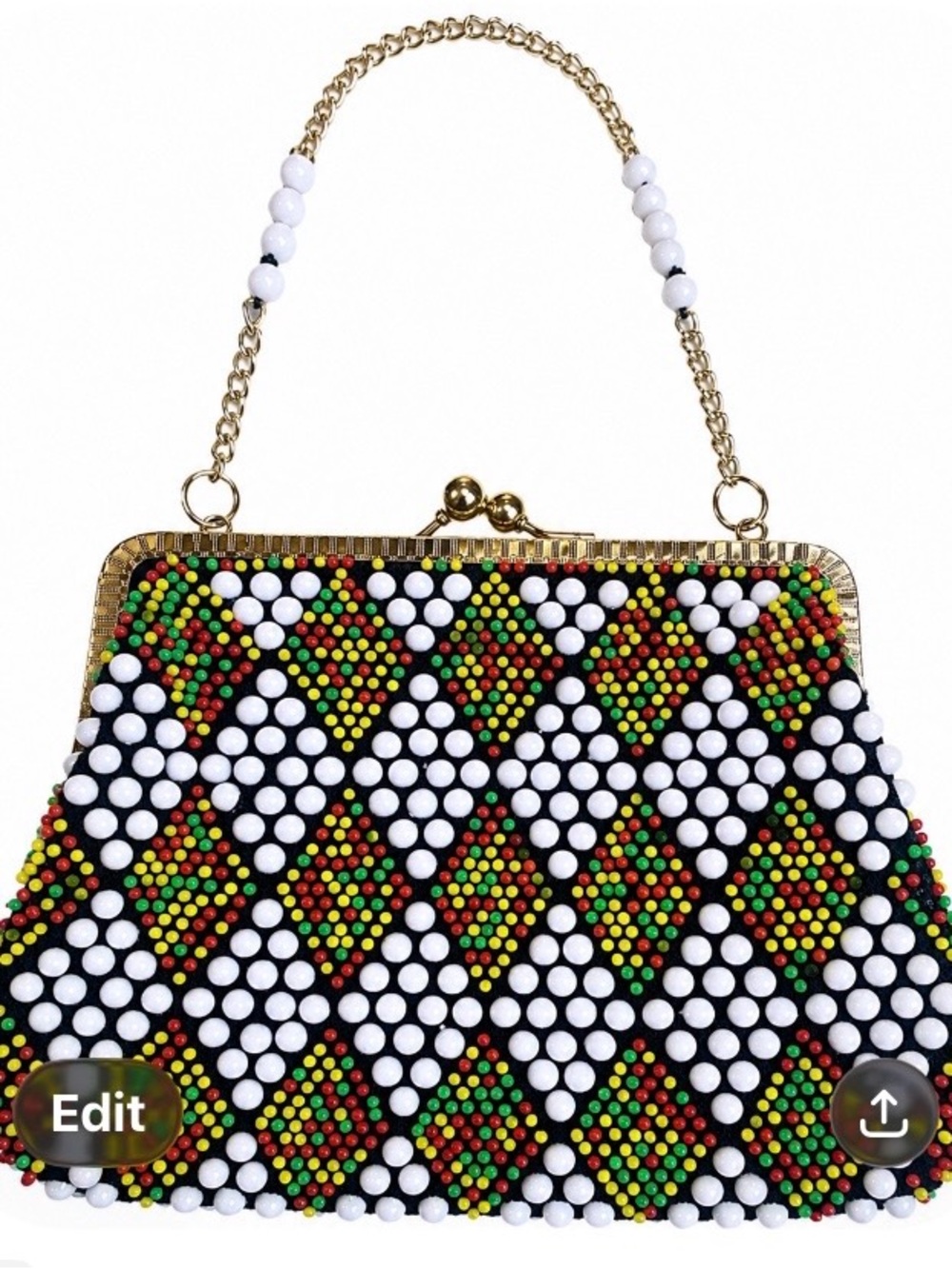 Vintage 1960’s Beaded Multicolor Diamond Pattern Top-Handle Bag